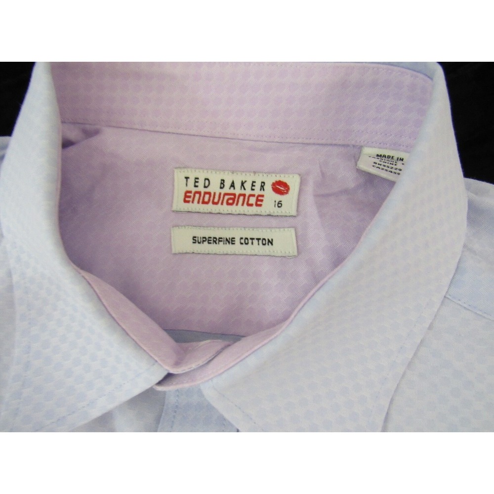 Ted Baker Endurance Mens Contrast Collar Purple Solid Geometric Shirt Size 16 - Picture 3 of 7